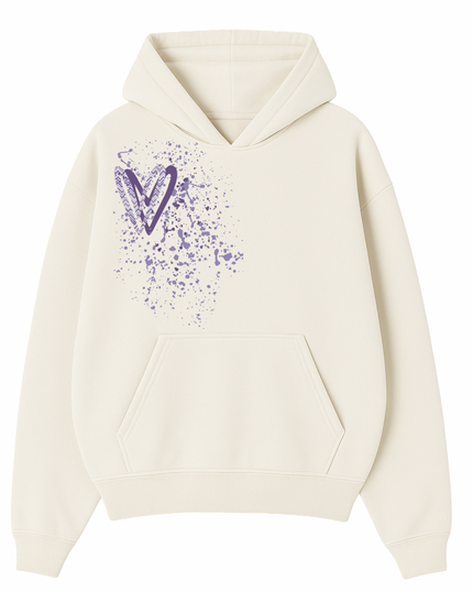 Lilac Zig Zag Heart Printed  Hoodie Kids