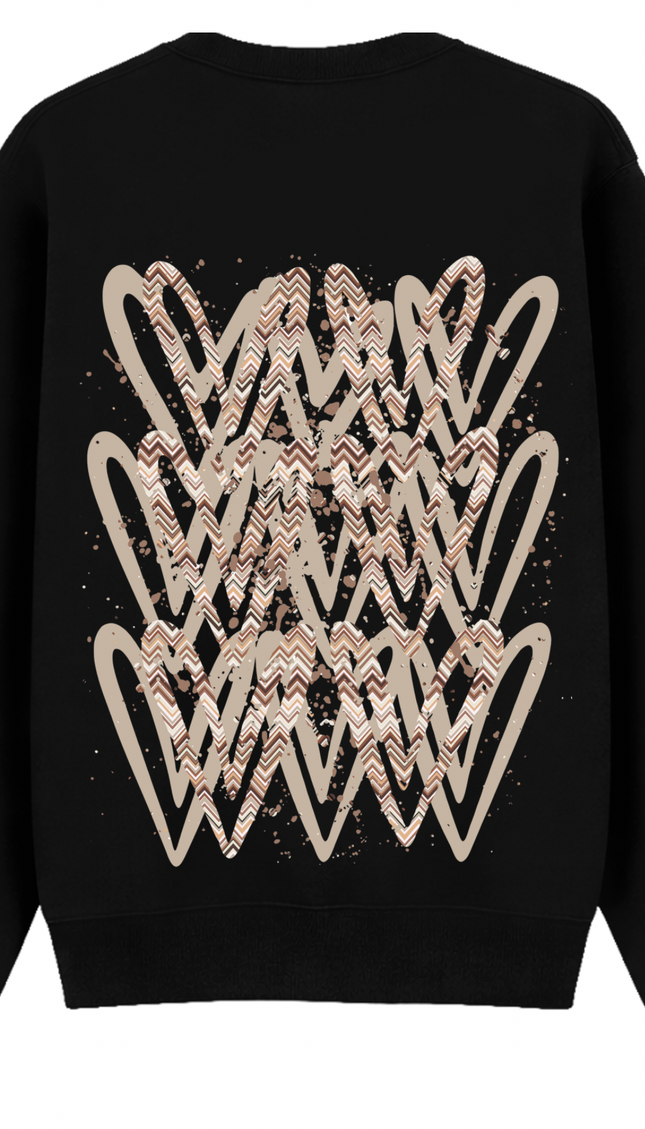 Beige Zig Zag Heart Printed Sweatshirt – image 7