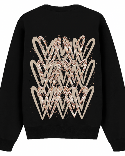 Beige Zig Zag Heart Printed Sweatshirt Adults