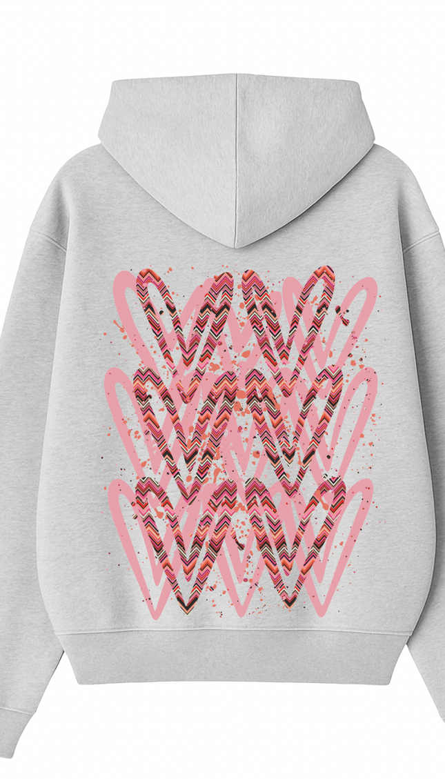 Coral Zig Zag Heart Printed Hoodie – image 5
