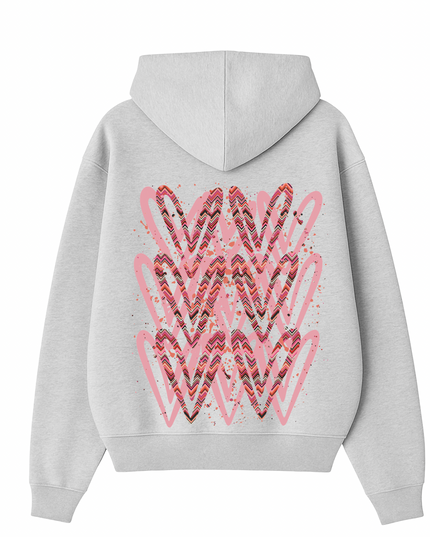 Coral Zig Zag Heart Printed Hoodie Adults