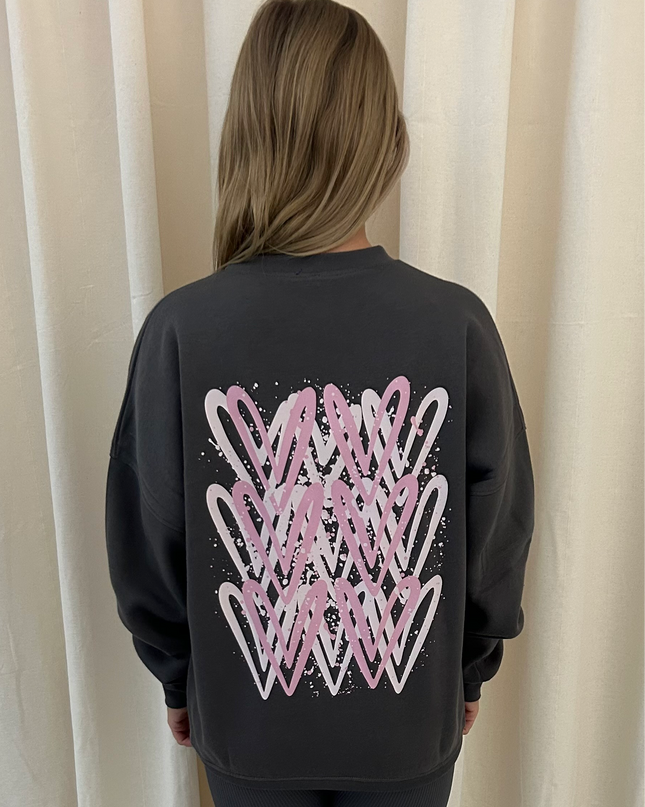 Pink Heart Graffiti Sweatshirt Charcoal Grey