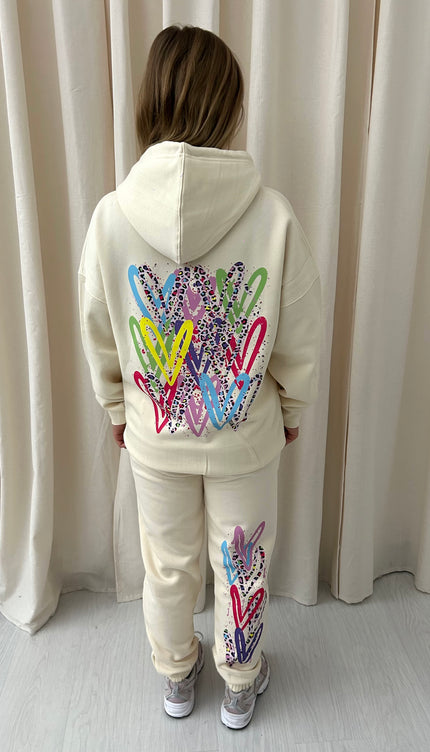 Multicoloured Leopard Print Graffiti Hooded Tracksuit Cream