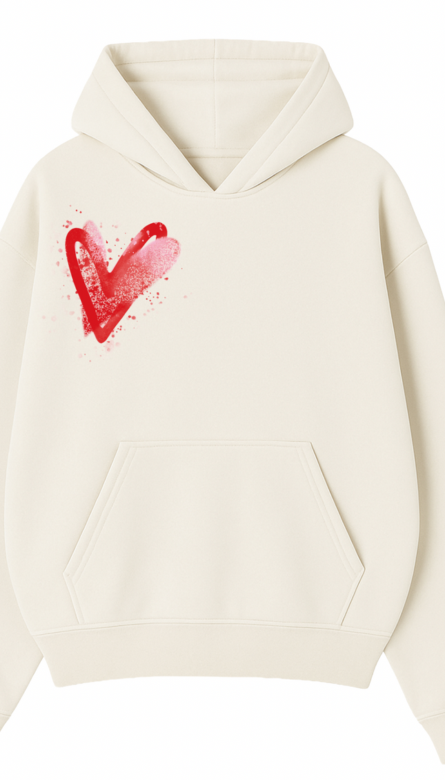 Pink/Red Scatter Heart Printed Hoodie by Miss Runway – image 2
