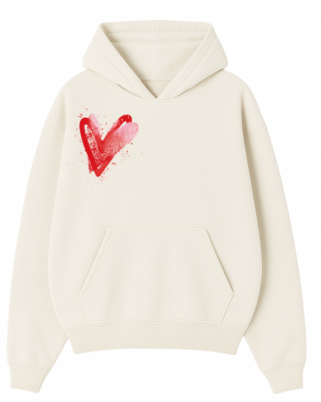 Pink/Red Scatter Heart Printed  Hoodie Kids
