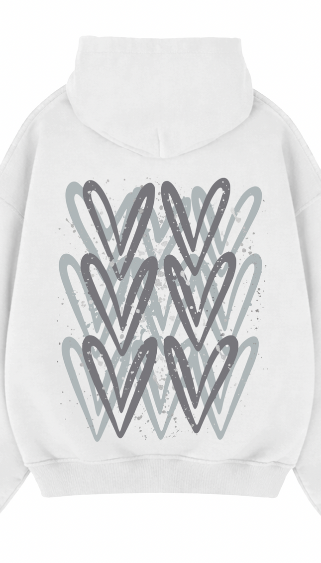 Grey graffiti heart hoodie with spray paint effect print – women's hoodie by Miss Runway