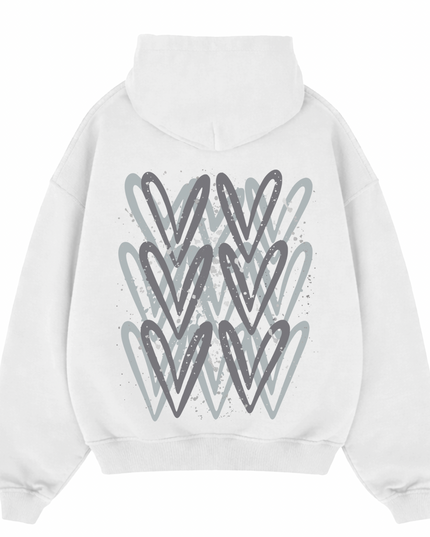 Grey Heart Printed Hoodie Adults