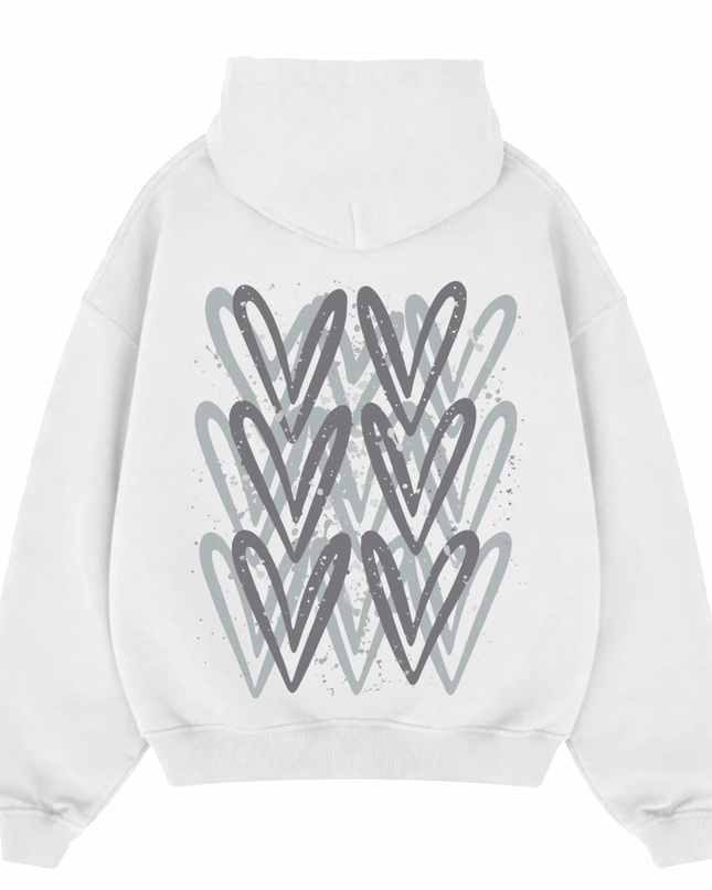 Grey Heart Printed Hoodie Adults