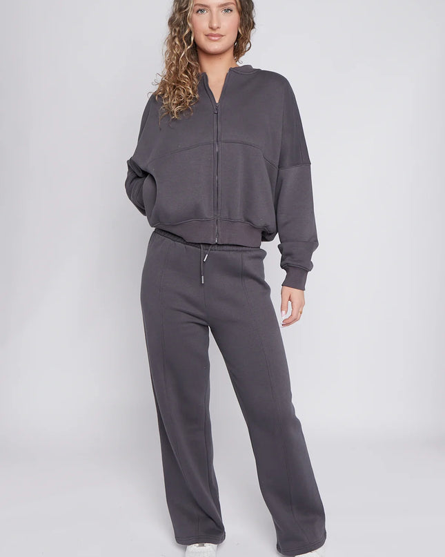Oversized Bomber Style Fleece Zipper Co-ord Charcoal Grey