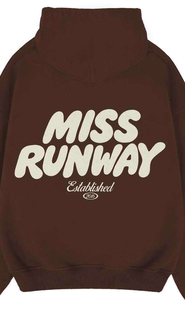 Miss Runway Established Hoodie Brown/Cream – adult printed hoodie by Miss Runway