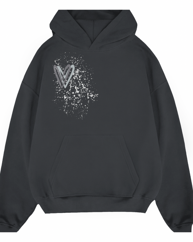 Grey Heart Printed Hoodie Adults