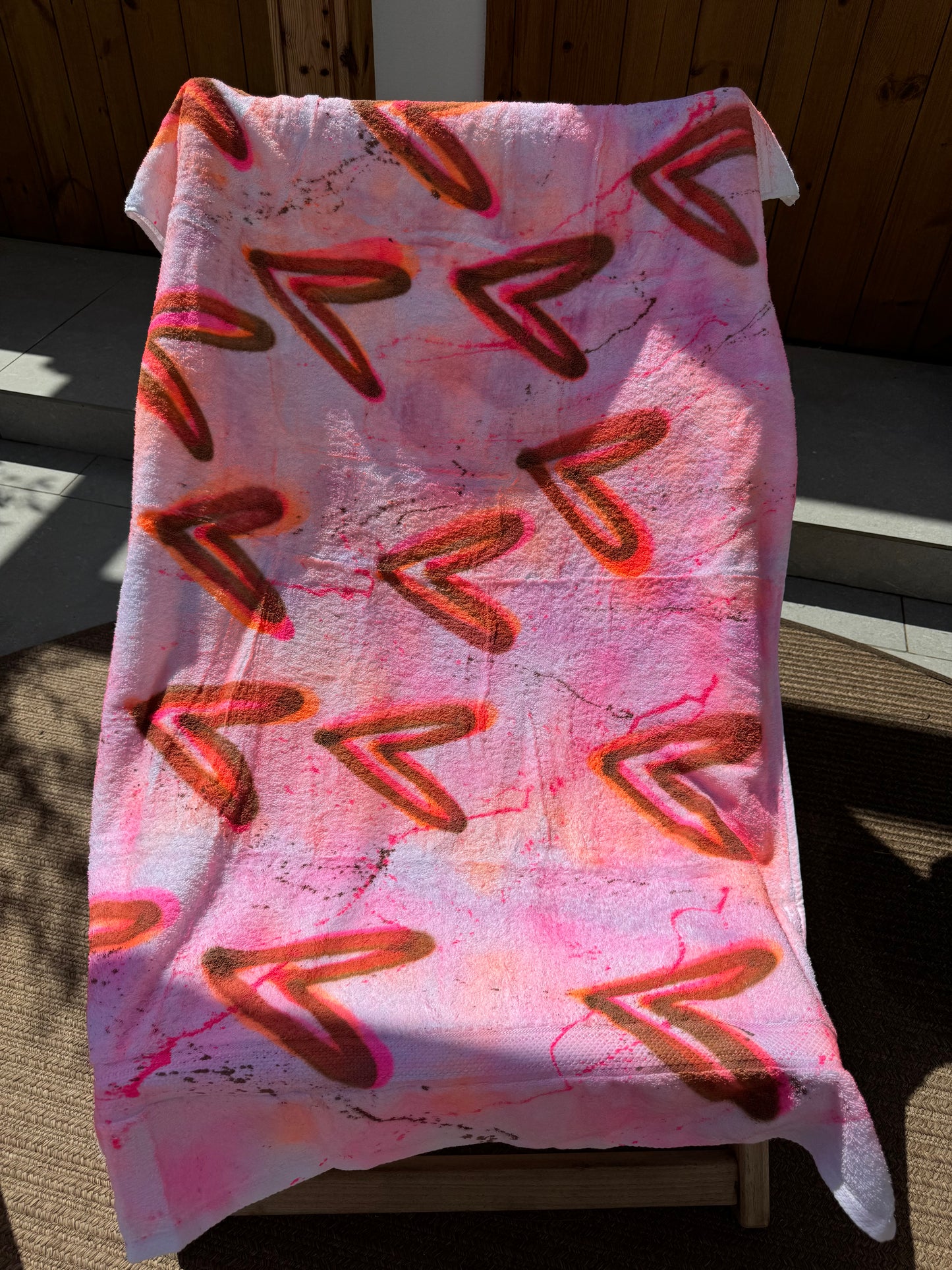 Neon Heart/Gold Heart Sprayed Beach Towel