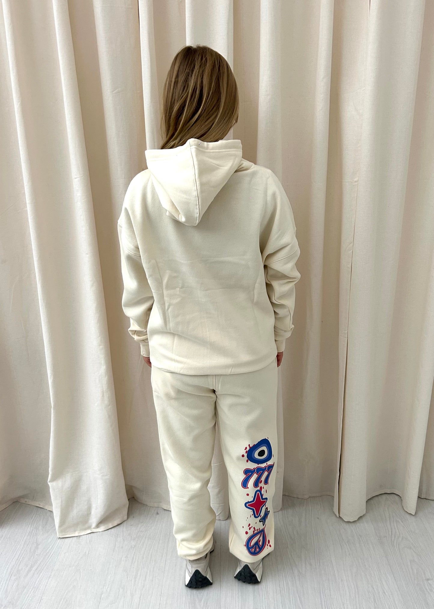 Angel Numbers Protect Your Energy Graffiti Hooded Tracksuit Cream-Red/Blue