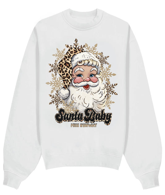 Leopard Print Santa Baby Christmas Sweatshirt White