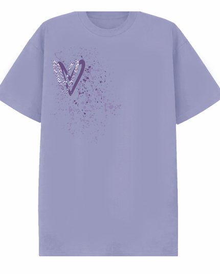 Lilac Zig Zag Heart Printed T-shirt Adult