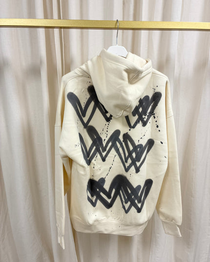 Charcoal Grey Heart Spray Painted Cream Hoodie Adults