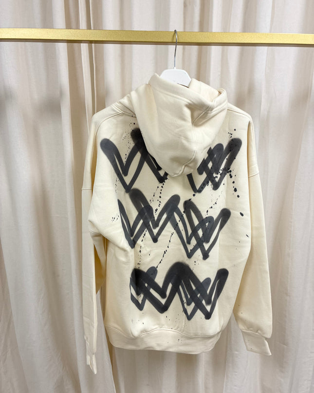 Charcoal Grey Heart Spray Painted Cream Hoodie Adults