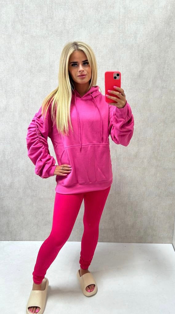 Ruched Hoodie Hot Pink – Miss Runway