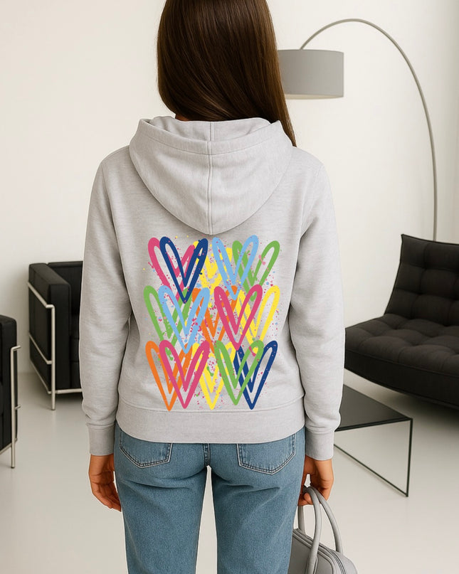 Multicoloured Heart Printed Hoodie