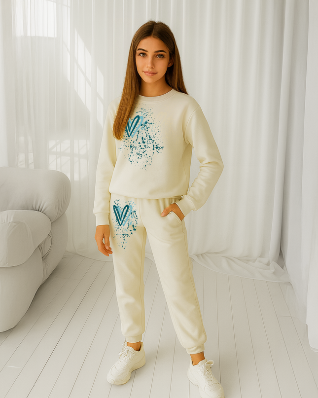 Teal Hearts Printed Sweatshirt Tracksuit Kids