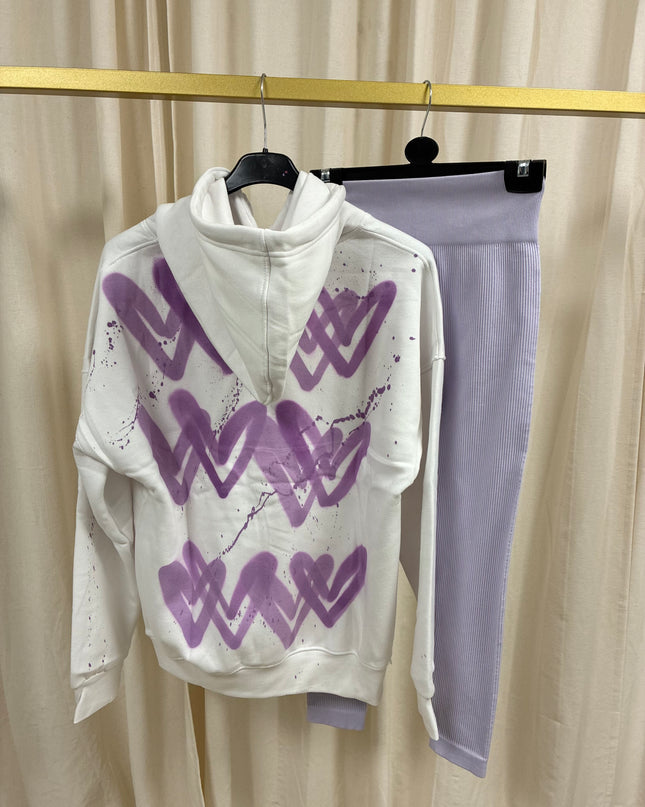 Lilac Hearts Spray Painted Hoodie & Leggings Adults