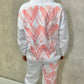 Coral/Pink Heart Sprayed White Hooded Tracksuit