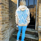 Blue Heart Sprayed Ruched Hoodie And Legging Set