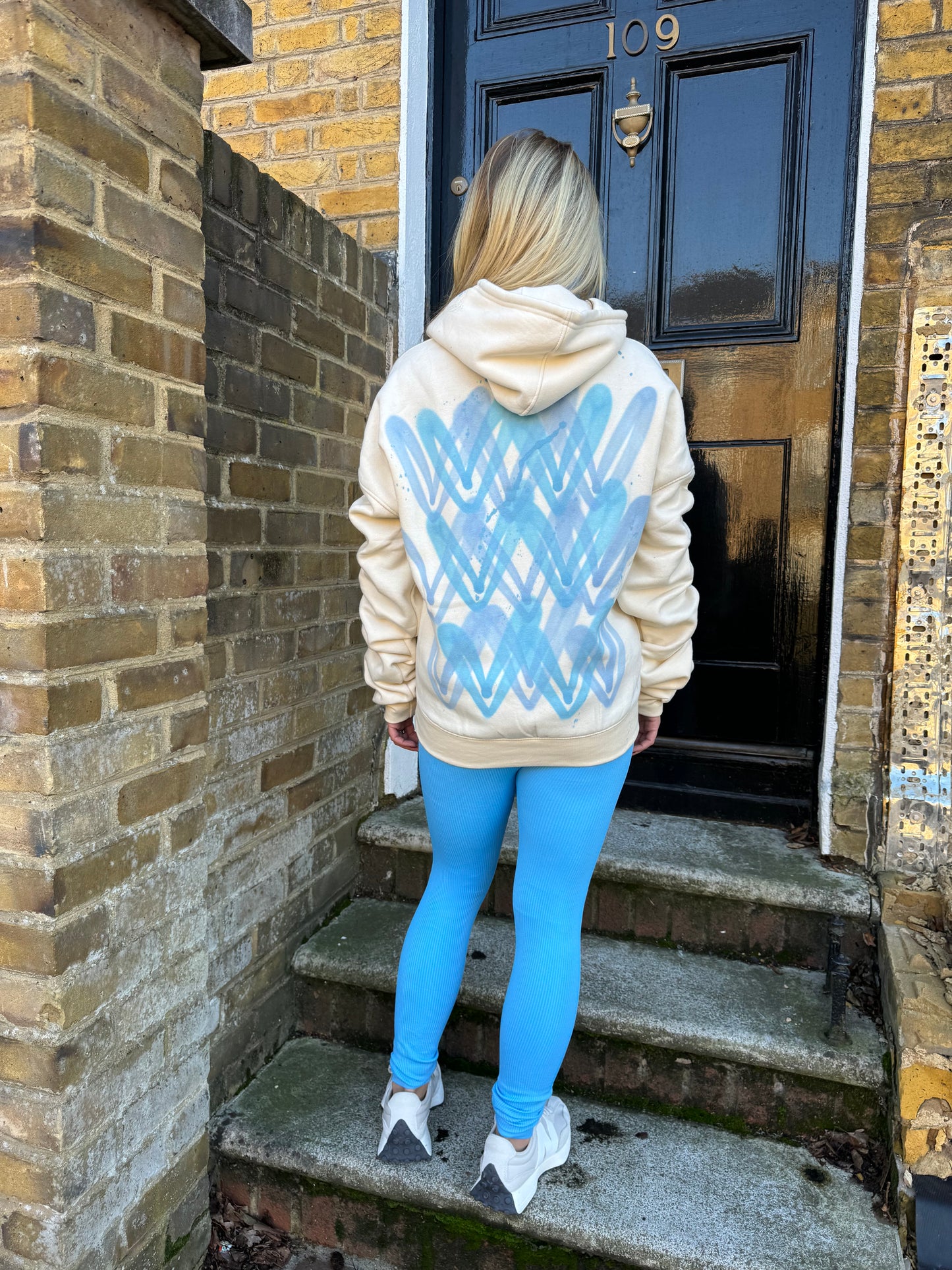 Blue Heart Sprayed Ruched Hoodie And Legging Set