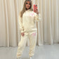 Pink Heart Graffiti Hooded Tracksuit Cream