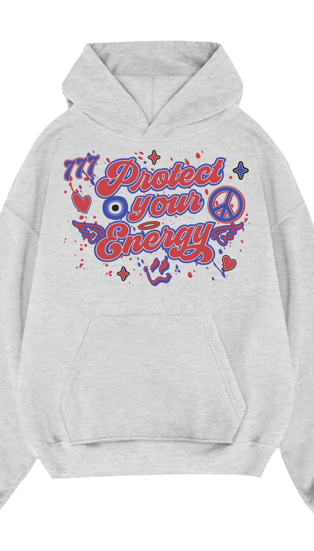 Blue/Red Protect Your Energy Hoodie – adult printed hoodie by Miss Runway