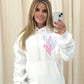 Miss Runway Pastel Heart Graffiti Ruched Hoodie White