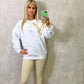 Cream/Beige Heart White Sweatshirt And Legging Set