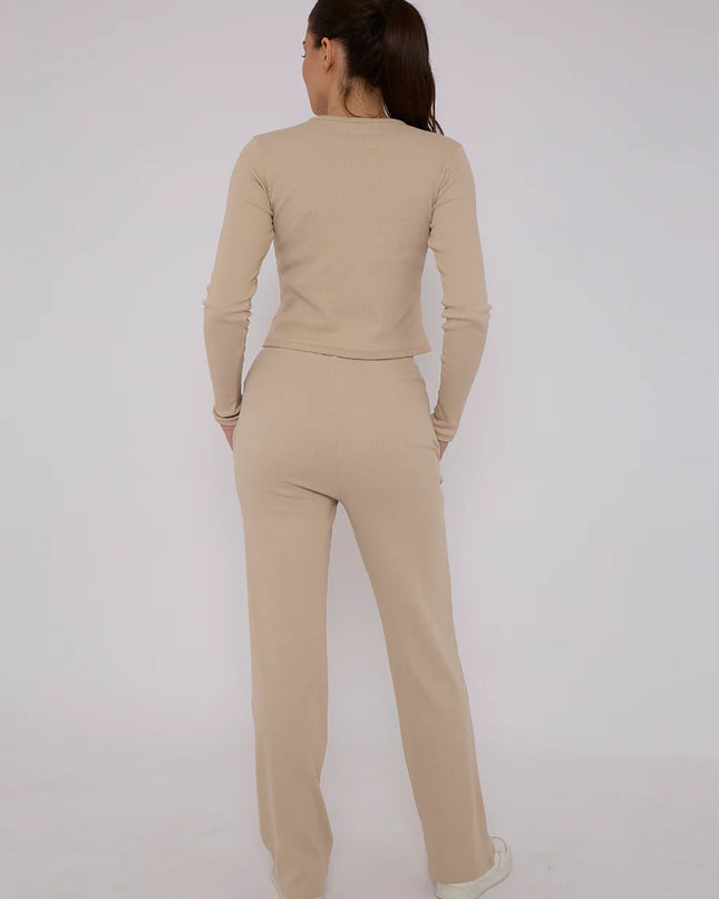 Button Loungewear Co ord Beige