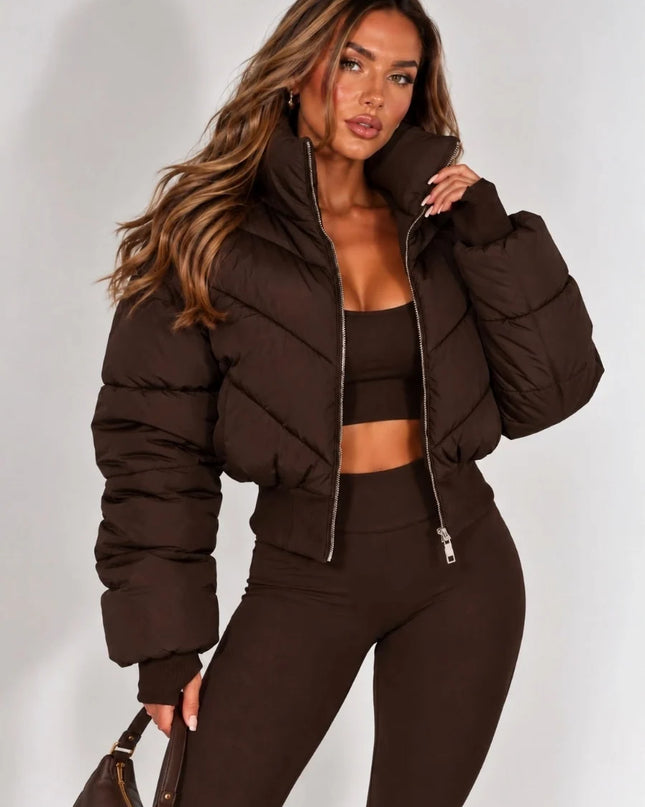 Cropped Puffer Jacket Brown – women's jacket by Miss Runway