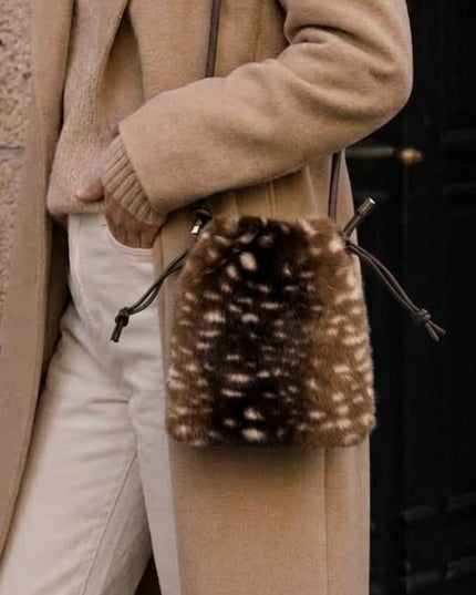 Faux Fur Crossbody Deer Print Brown