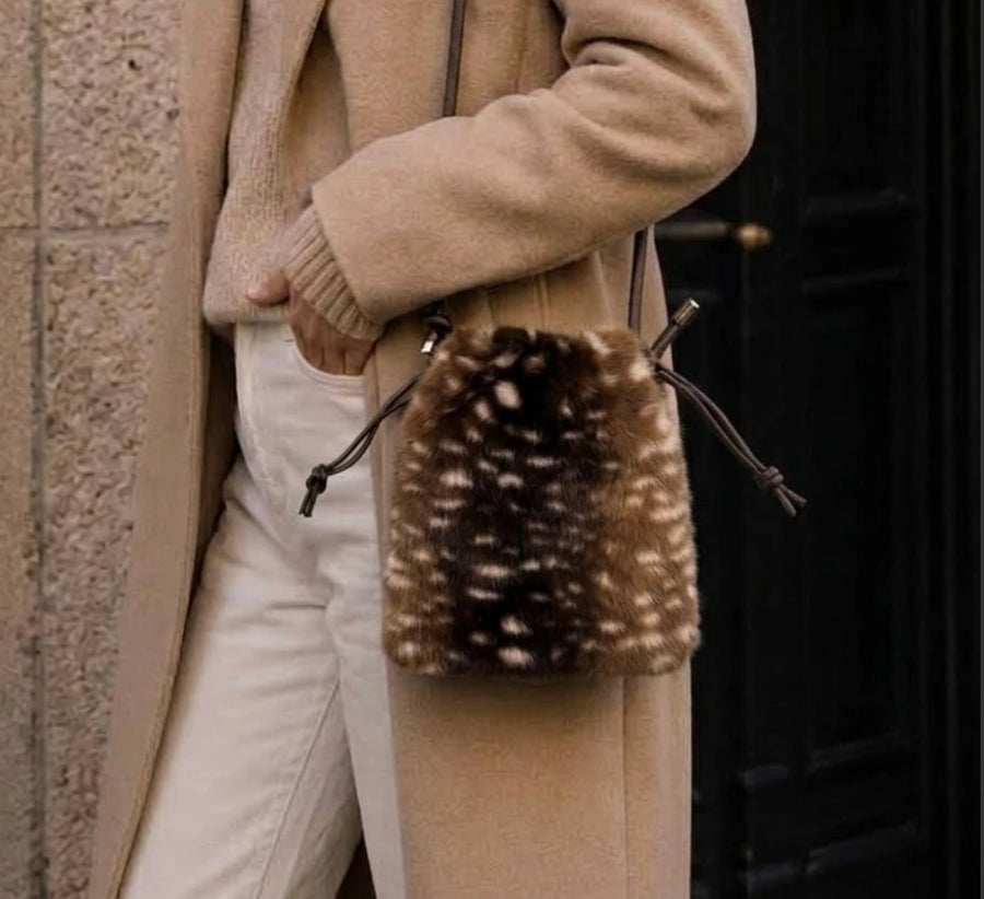 Faux Fur Crossbody Deer Print Brown – women's bag by Miss Runway