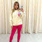 Miss Runway Multicolour Heart Graffiti Hoodie And Legging Set Cream