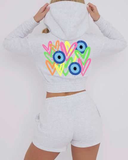 Neon Heart Evil Eye Printed Short Set