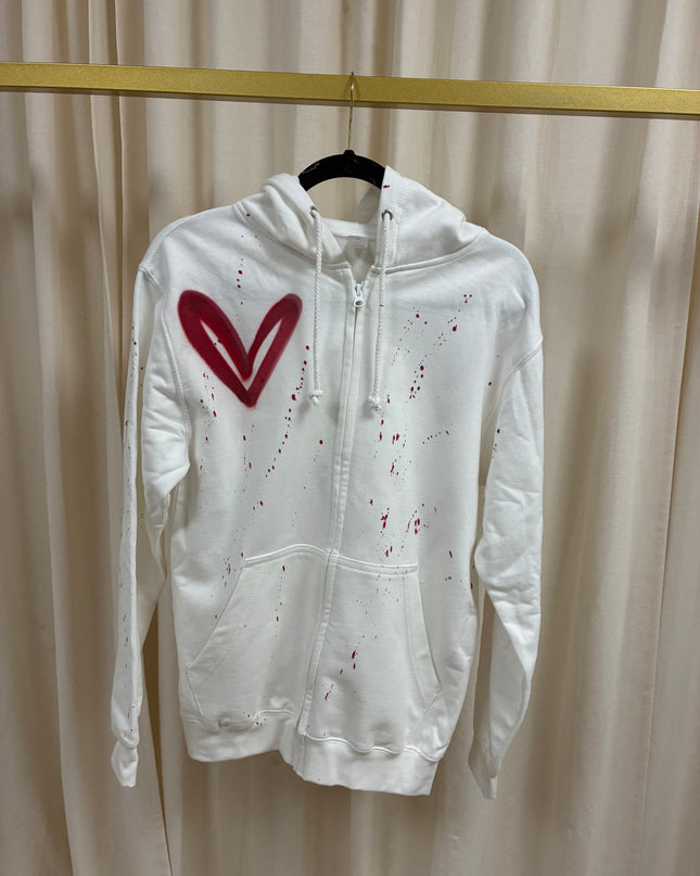 Red Hearts Spray Painted Zip Up Hoodie Adults