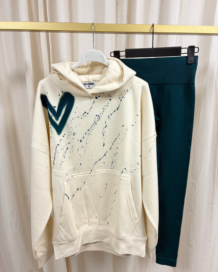 Teal Heart Cream Hoodie & Leggings Adults