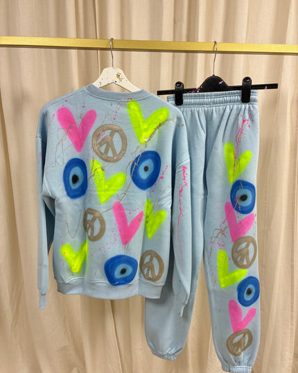 Neon Heart, Gold Peace, Evil Eye Spray Painted Sweatshirt Tracksuit Adult