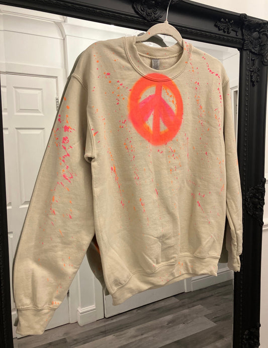 Neon Peace Beige Sprayed Sweatshirt