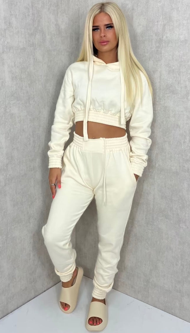 Cropped Hooded Tracksuit Cream