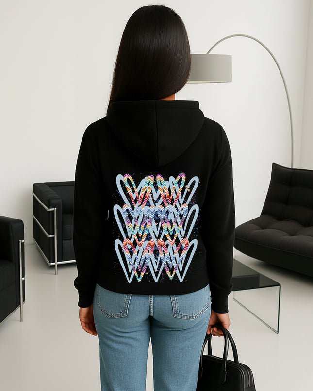 Multicoloured Zig Zag Heart Printed Hoodie