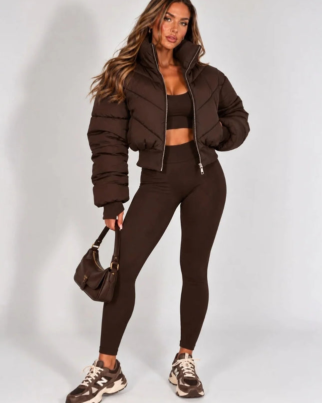 Cropped Puffer Jacket Brown – alternate view