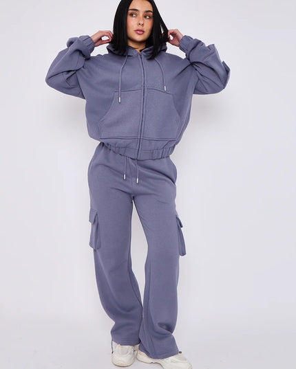 Cargo Style Zip Hooded Tracksuit Denim Blue