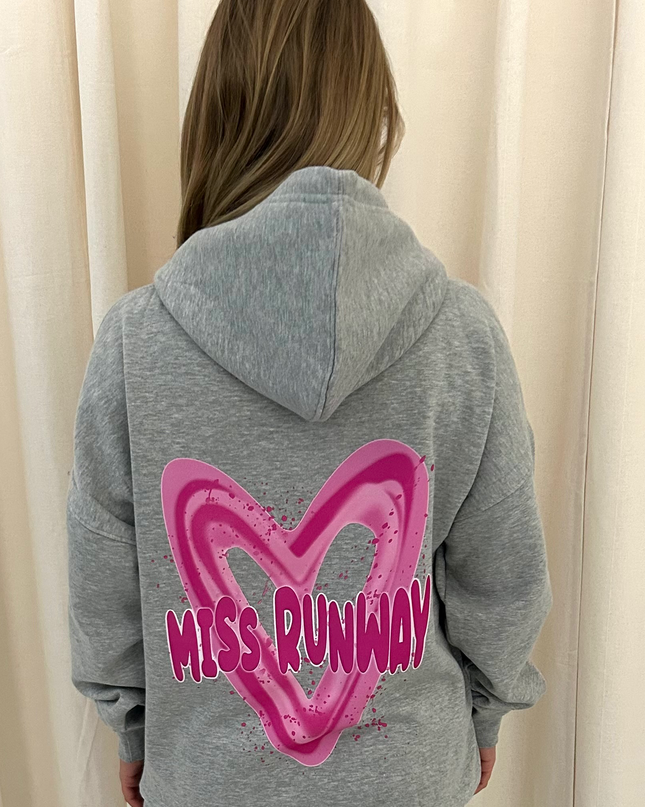 Miss Runway Pink Heart Printed Hoodie Adults