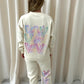 Pastel Leopard Print Heart Graffiti Sweatshirt Tracksuit Cream