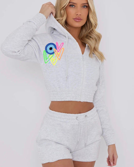 Neon Heart Evil Eye Printed Short Set