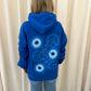 Evil Eye, Peace, Heart Graffiti Ruched Hoodie Royal Blue